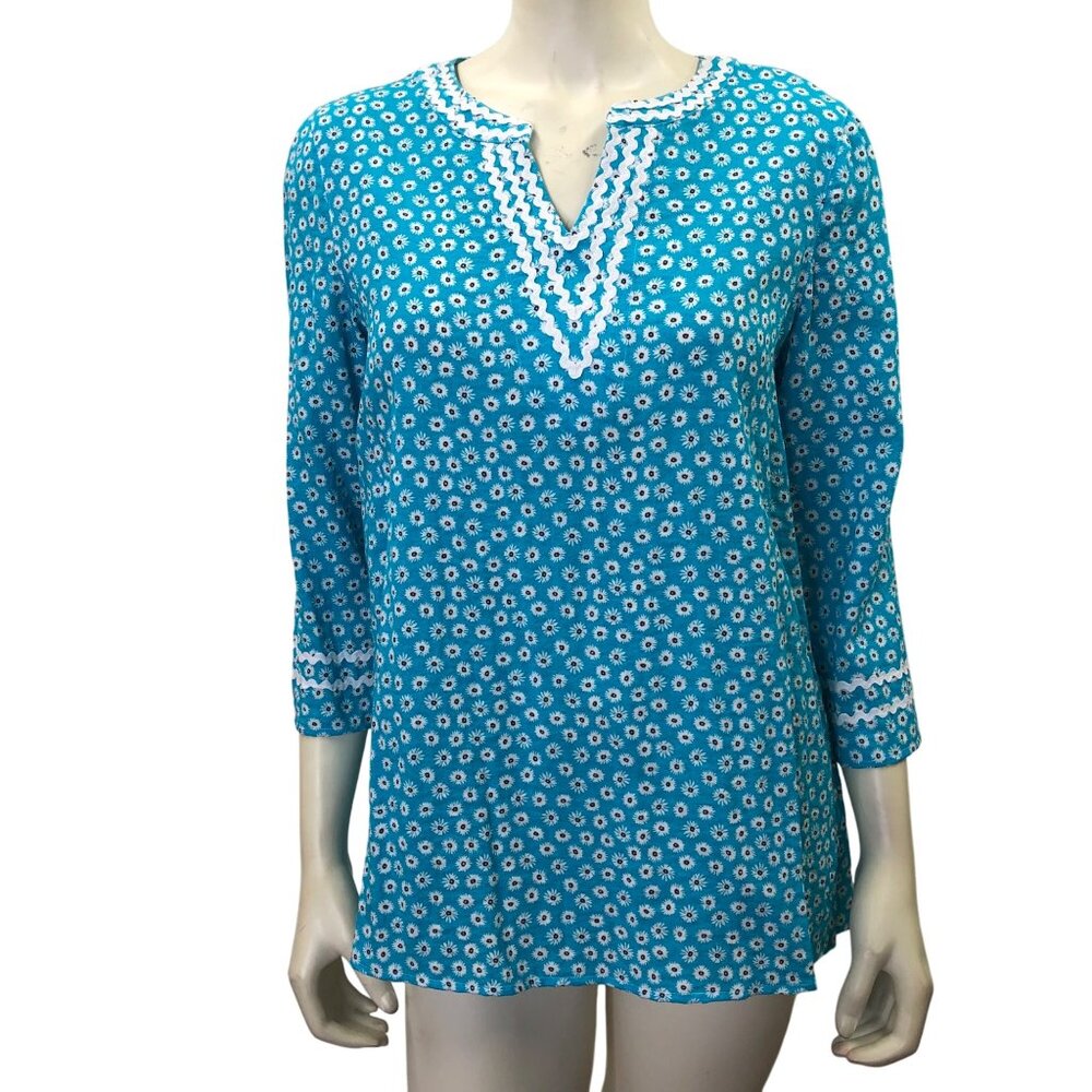Multiples Womens Tunic Top W/3/4 Sleeves & Embroidered Neckline Sm NWT